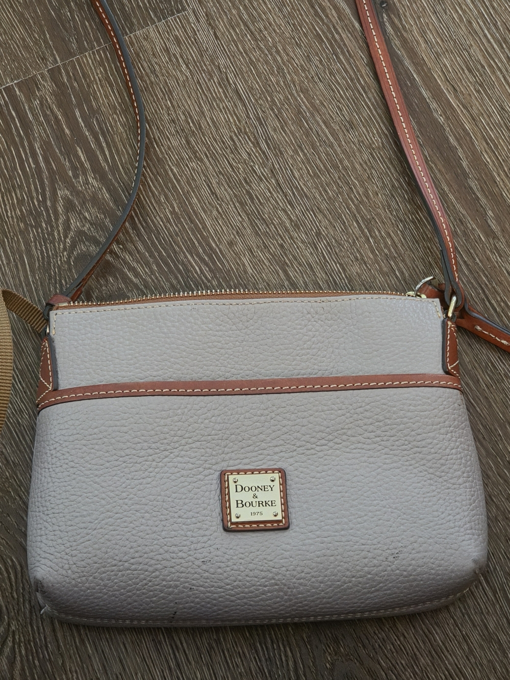 Dooney & Bourke Light Gray Crossbody with Tan Trim